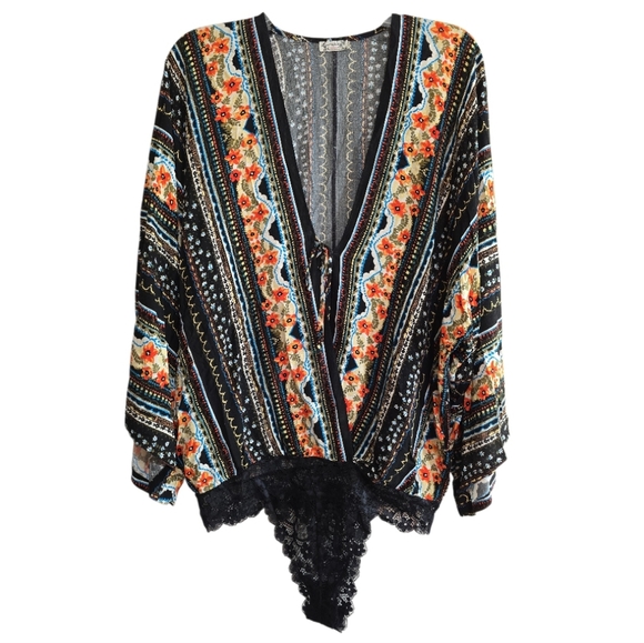 Intimately Free People For You Boho Bodysuit Large Billowy Sleeves Surplice Neck - Picture 3 of 10